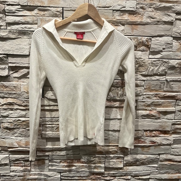 Castro Women’s Ribbed Polo Cream Sweater Size S - Picture 3 of 6